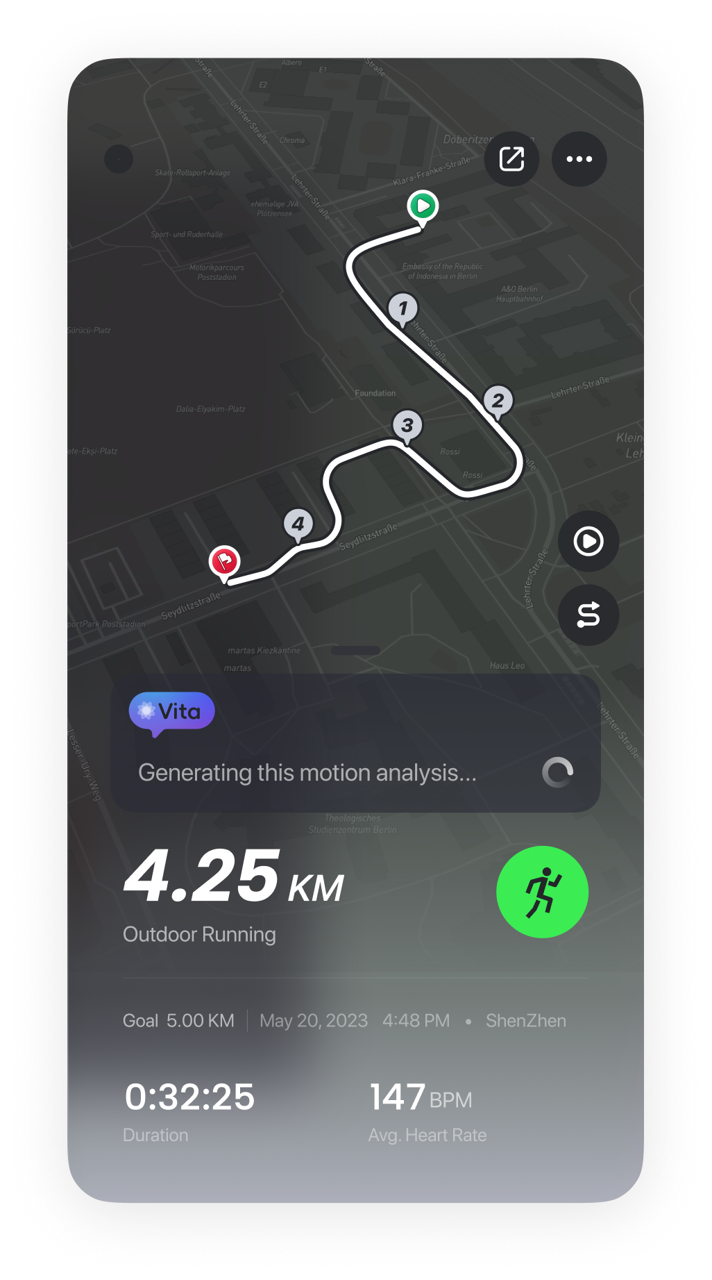 Cubitt app GPS route replay screen