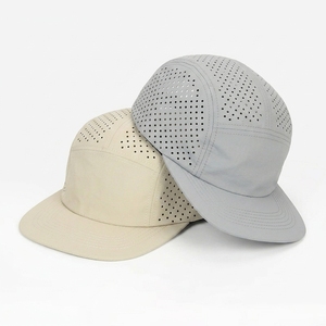 Breathable Custom Laser Cut Hole Perforated Hat Quick Drying Blank Plain Nylon Running Hat 5 Panel Hat Camping Caps